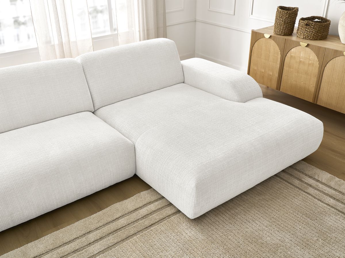 Canapé d'angle fixe modulable SIRIUS tissu texturé avec 1 chauffeuse