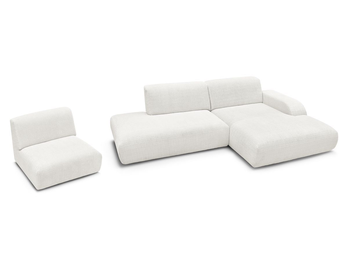 Canapé d'angle fixe modulable SIRIUS tissu texturé avec 1 chauffeuse