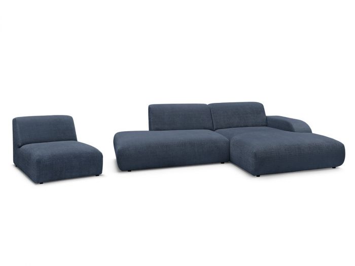 Canapé d'angle fixe modulable SIRIUS tissu texturé avec 1 chauffeuse