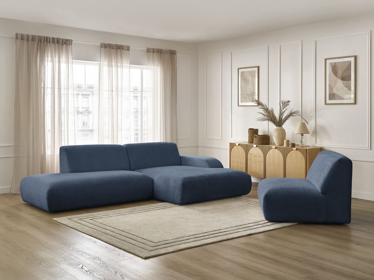 Canapé d'angle fixe modulable SIRIUS tissu texturé avec 1 chauffeuse