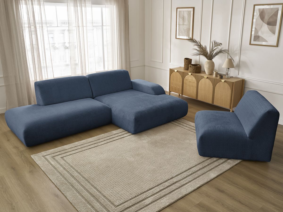 Canapé d'angle fixe modulable SIRIUS tissu texturé avec 1 chauffeuse