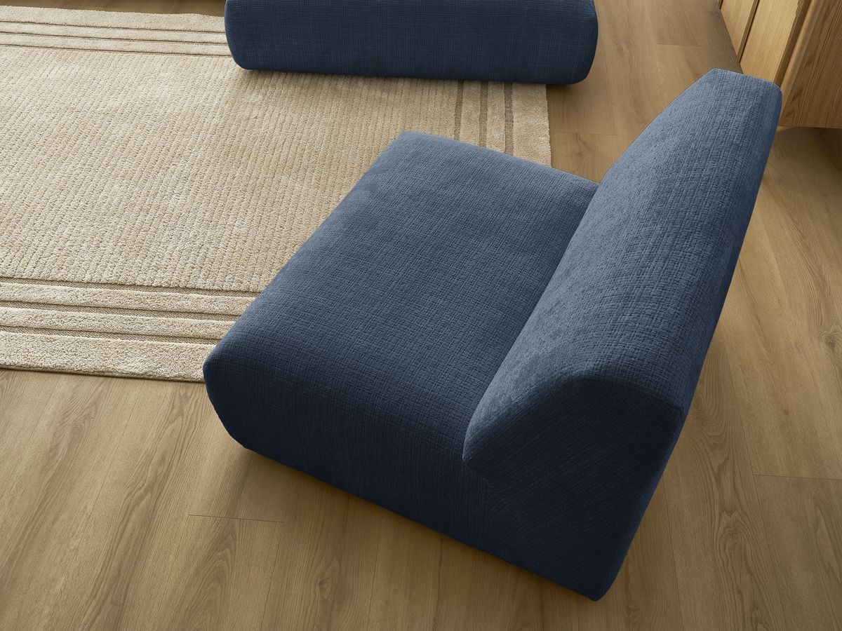 Canapé d'angle fixe modulable SIRIUS tissu texturé avec 1 chauffeuse