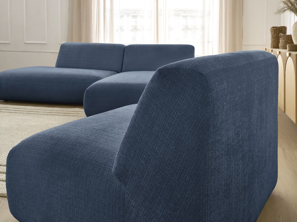 Canapé d'angle fixe modulable SIRIUS tissu texturé avec 1 chauffeuse