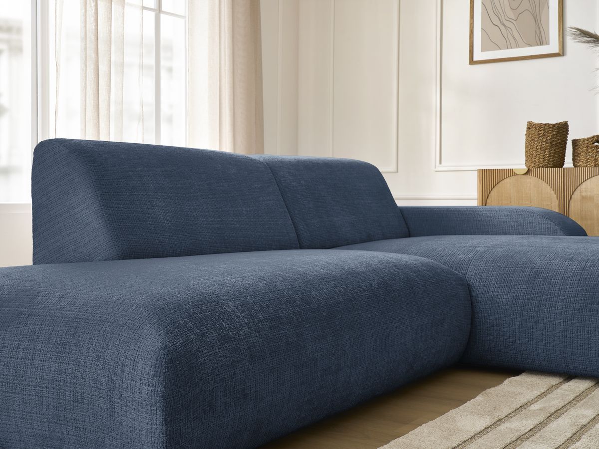 Canapé d'angle fixe modulable SIRIUS tissu texturé avec 1 chauffeuse