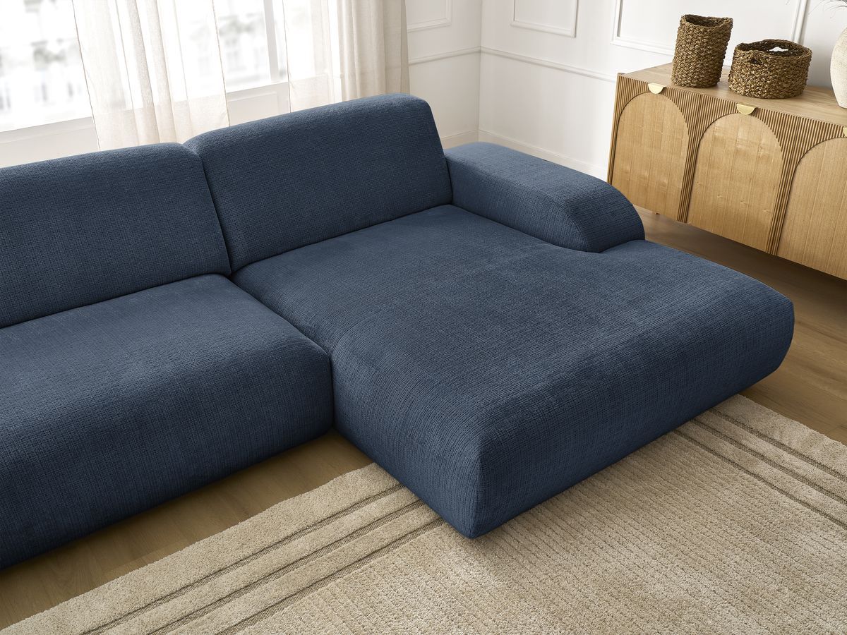 Canapé d'angle fixe modulable SIRIUS tissu texturé avec 1 chauffeuse