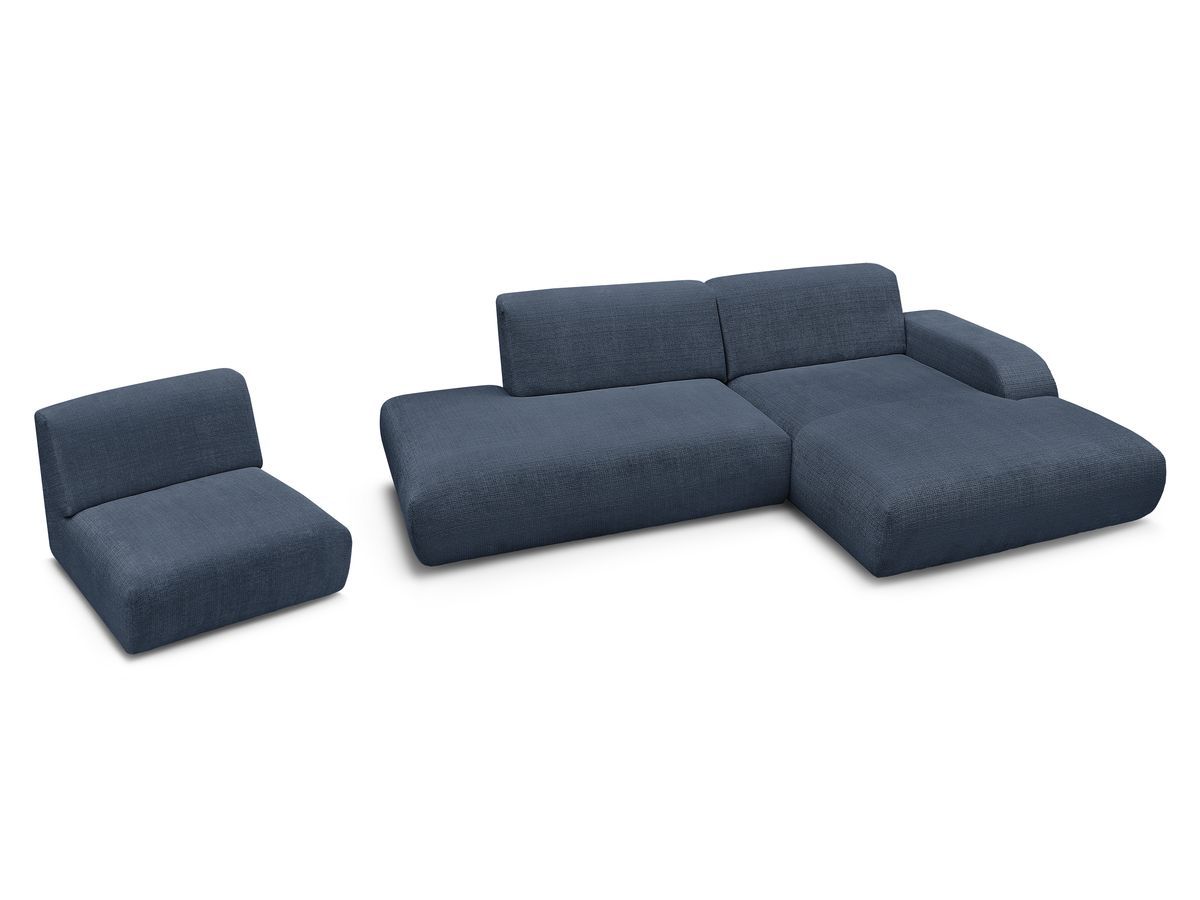 Canapé d'angle fixe modulable SIRIUS tissu texturé avec 1 chauffeuse