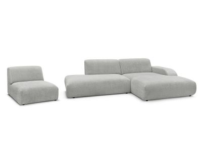Canapé d'angle fixe modulable SIRIUS tissu texturé avec 1 chauffeuse