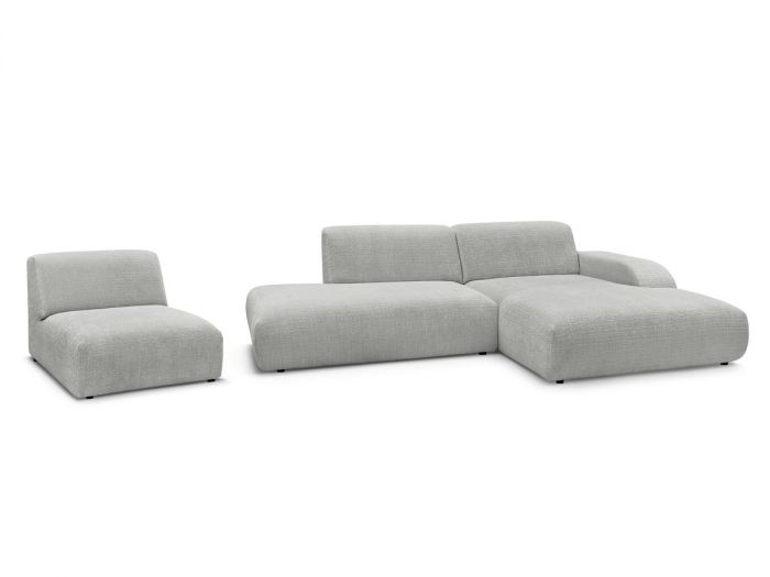 Canapé d'angle fixe modulable SIRIUS tissu texturé avec 1 chauffeuse