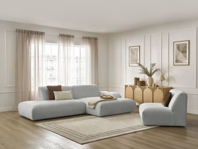 Canapé d'angle fixe modulable SIRIUS tissu texturé avec 1 chauffeuse