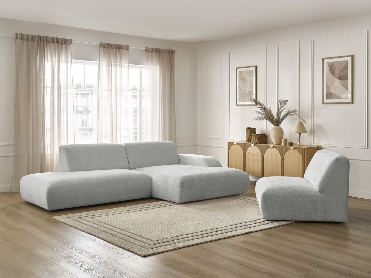 Canapé d'angle fixe modulable SIRIUS tissu texturé avec 1 chauffeuse
