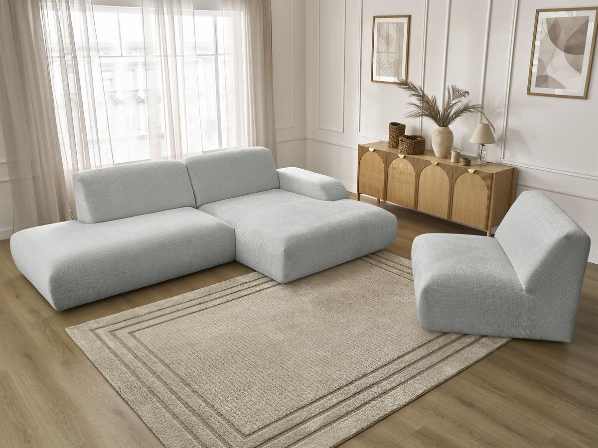 Canapé d'angle fixe modulable SIRIUS tissu texturé avec 1 chauffeuse