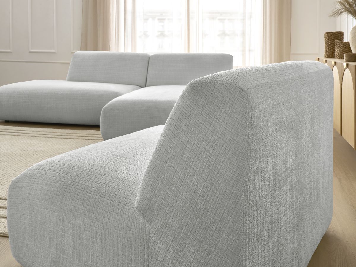 Canapé d'angle fixe modulable SIRIUS tissu texturé avec 1 chauffeuse