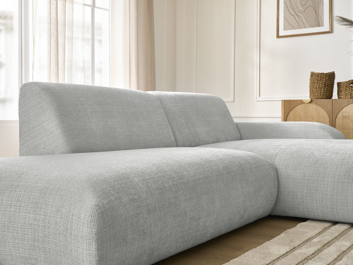 Canapé d'angle fixe modulable SIRIUS tissu texturé avec 1 chauffeuse