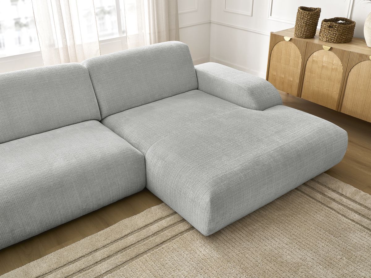 Canapé d'angle fixe modulable SIRIUS tissu texturé avec 1 chauffeuse