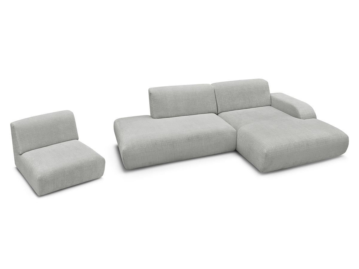 Canapé d'angle fixe modulable SIRIUS tissu texturé avec 1 chauffeuse