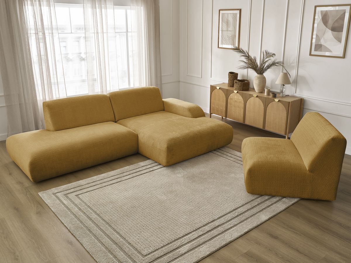 Canapé d'angle fixe modulable SIRIUS tissu texturé avec 1 chauffeuse