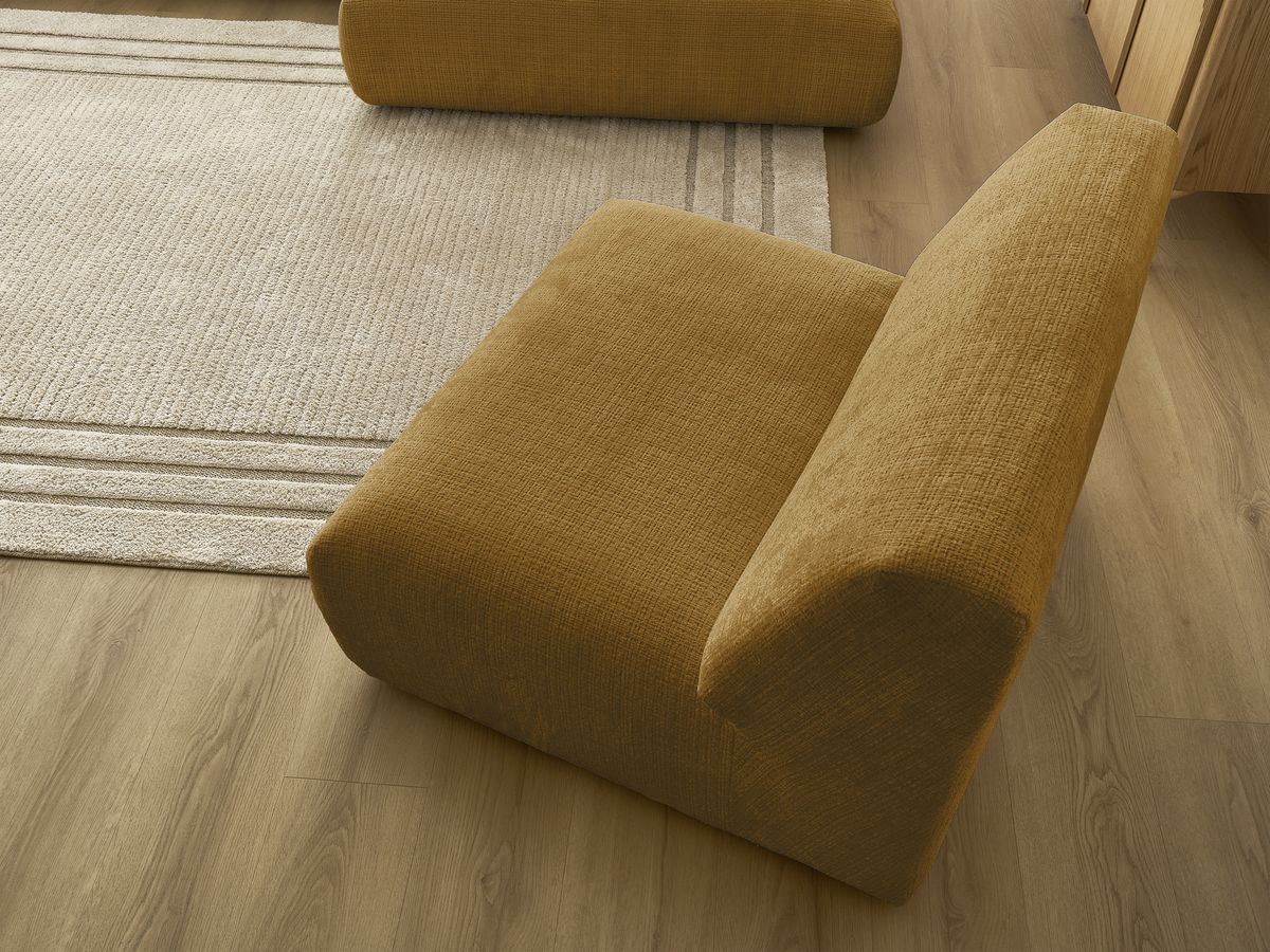 Canapé d'angle fixe modulable SIRIUS tissu texturé avec 1 chauffeuse