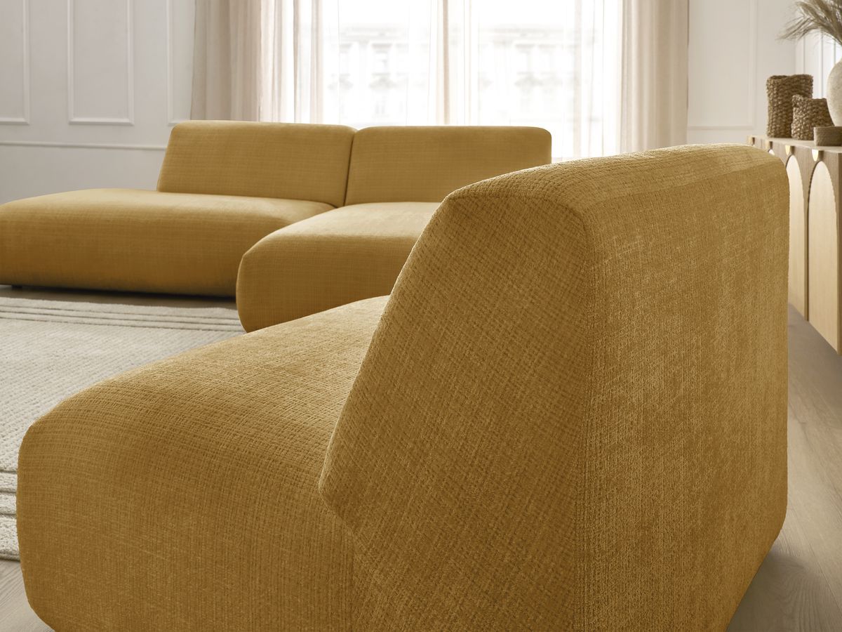 Canapé d'angle fixe modulable SIRIUS tissu texturé avec 1 chauffeuse