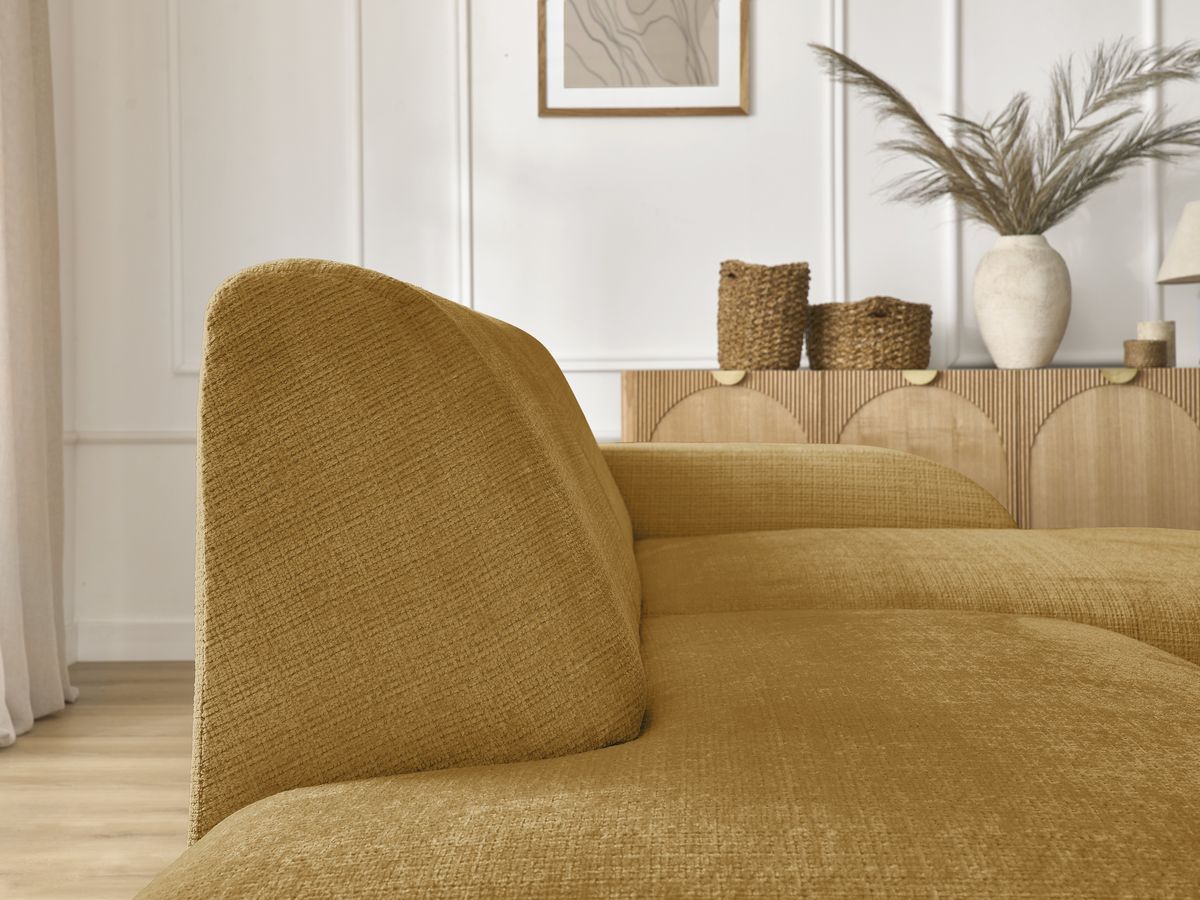 Canapé d'angle fixe modulable SIRIUS tissu texturé avec 1 chauffeuse