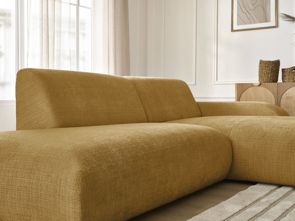 Canapé d'angle fixe modulable SIRIUS tissu texturé avec 1 chauffeuse