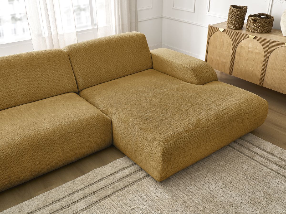 Canapé d'angle fixe modulable SIRIUS tissu texturé avec 1 chauffeuse