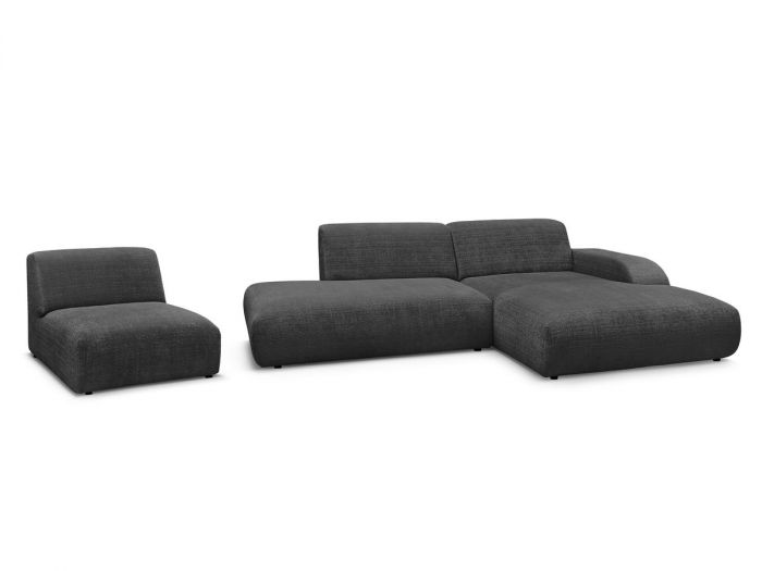 Canapé d'angle fixe modulable SIRIUS tissu texturé avec 1 chauffeuse
