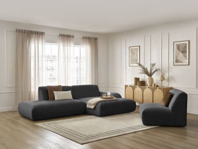 Canapé d'angle fixe modulable SIRIUS tissu texturé avec 1 chauffeuse