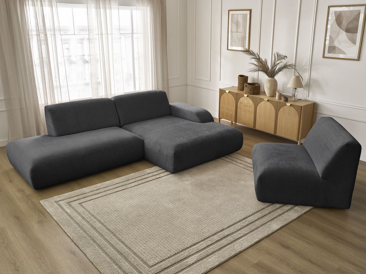 Canapé d'angle fixe modulable SIRIUS tissu texturé avec 1 chauffeuse