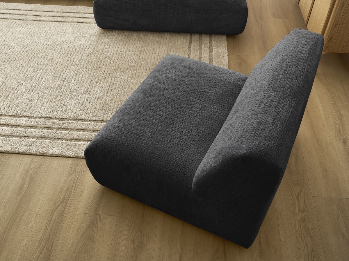 Canapé d'angle fixe modulable SIRIUS tissu texturé avec 1 chauffeuse