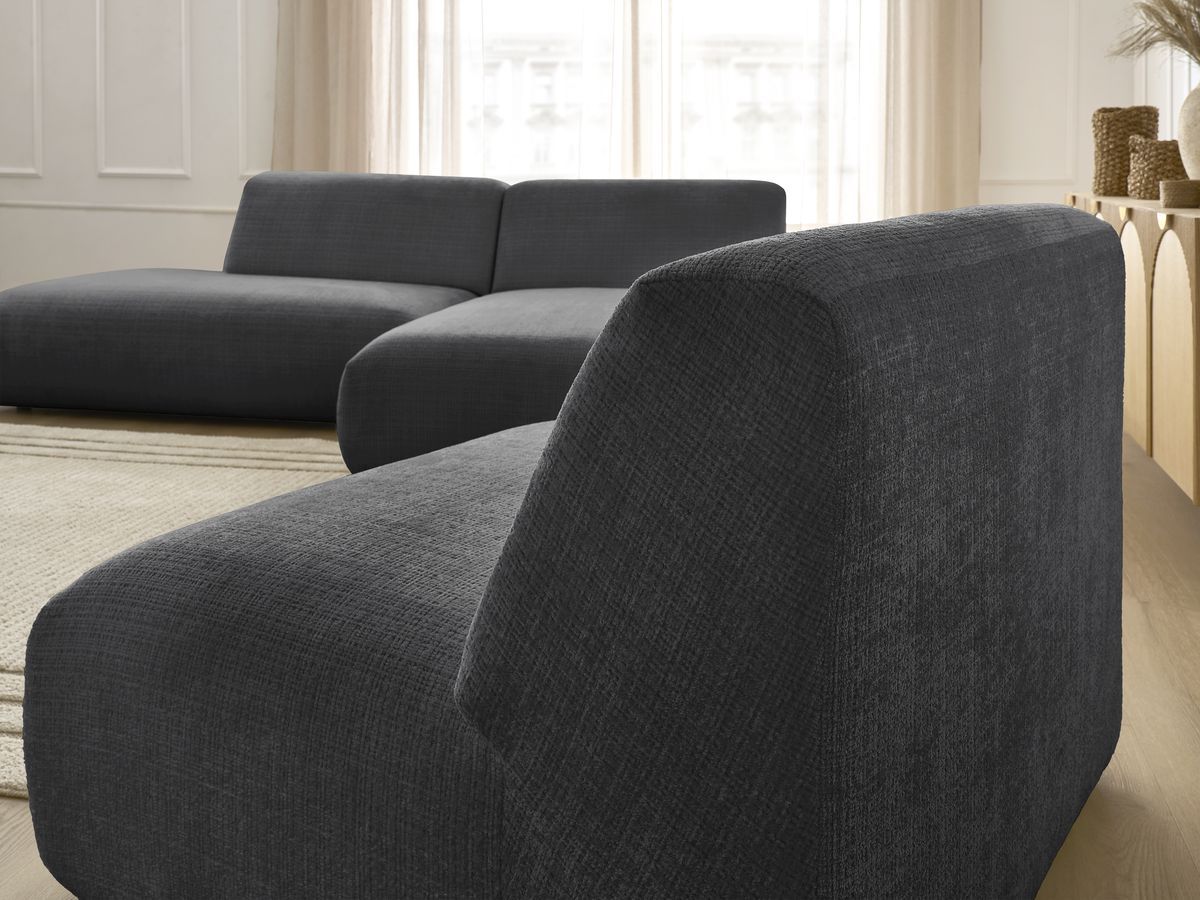 Canapé d'angle fixe modulable SIRIUS tissu texturé avec 1 chauffeuse