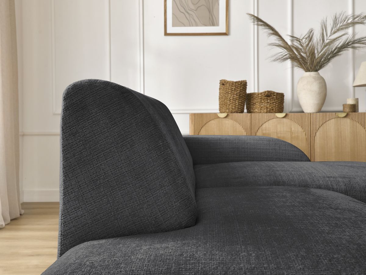 Canapé d'angle fixe modulable SIRIUS tissu texturé avec 1 chauffeuse