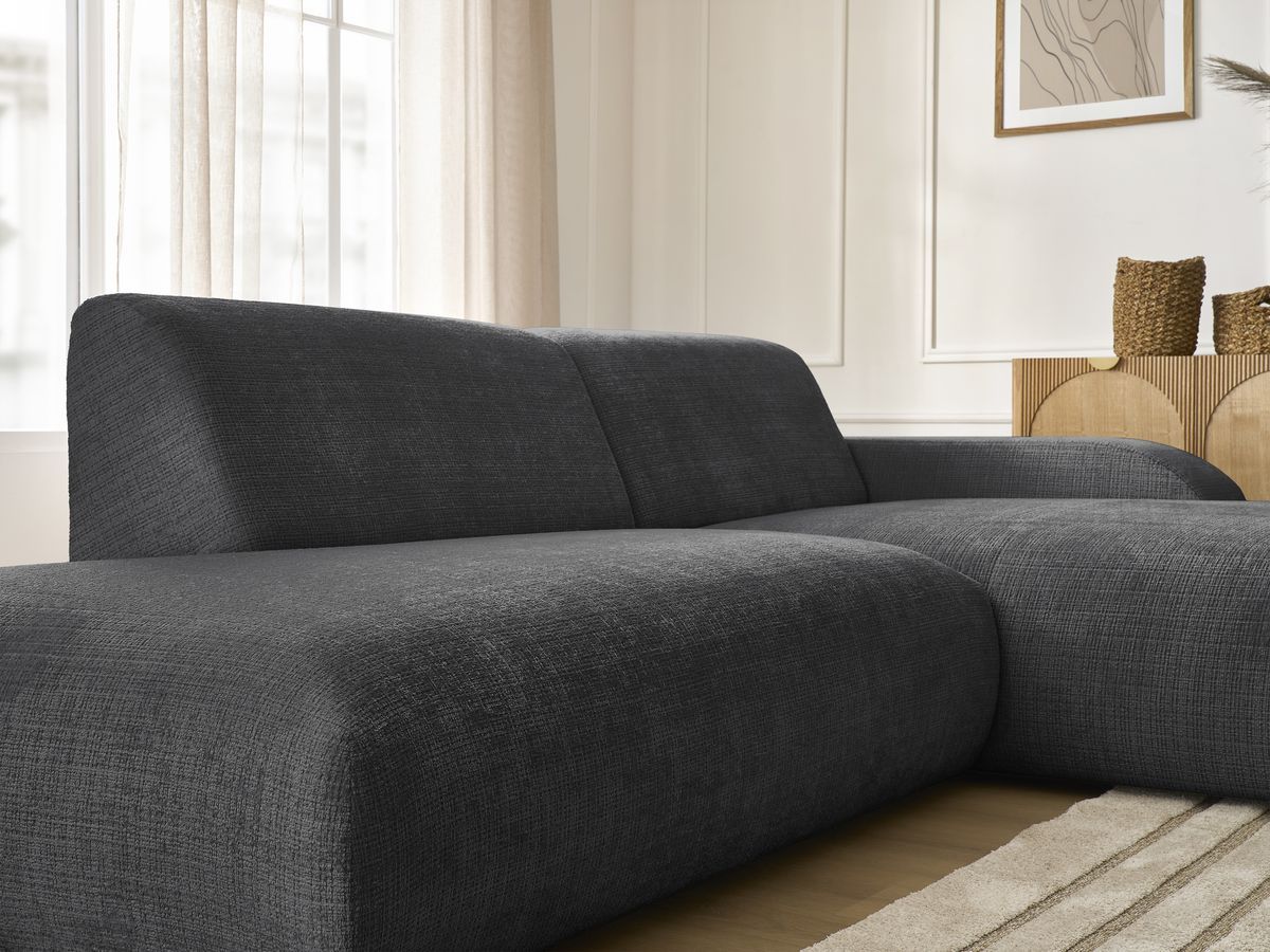 Canapé d'angle fixe modulable SIRIUS tissu texturé avec 1 chauffeuse