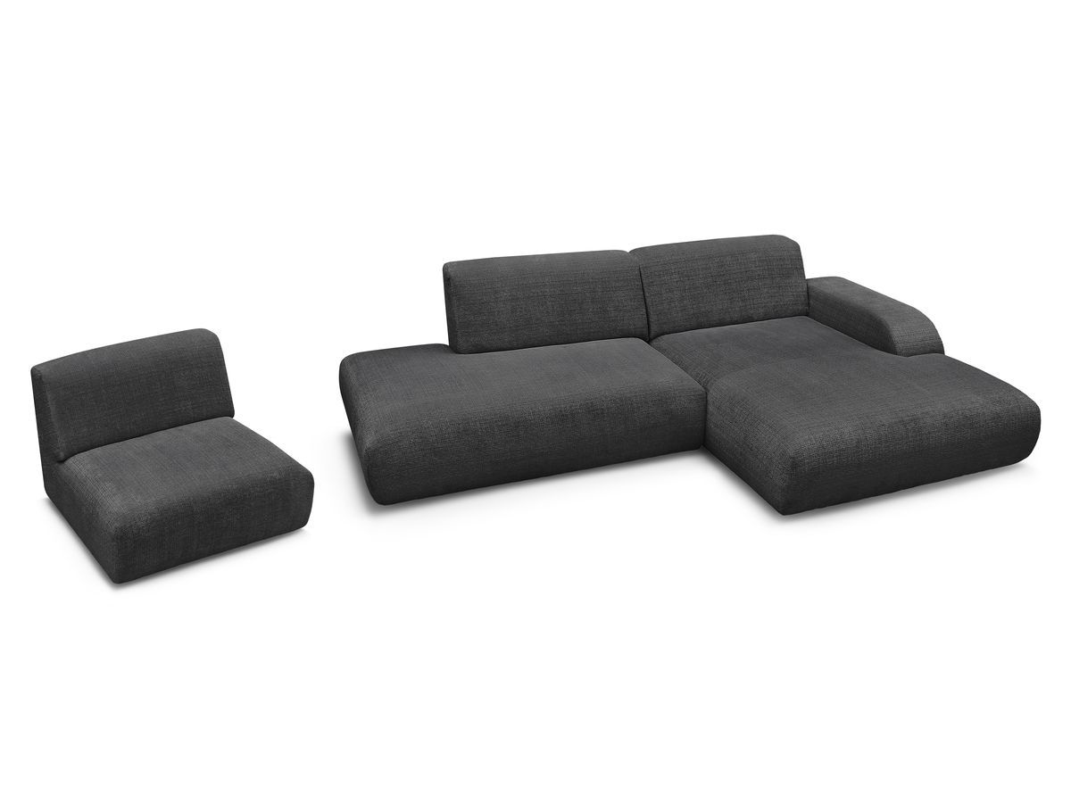 Canapé d'angle fixe modulable SIRIUS tissu texturé avec 1 chauffeuse