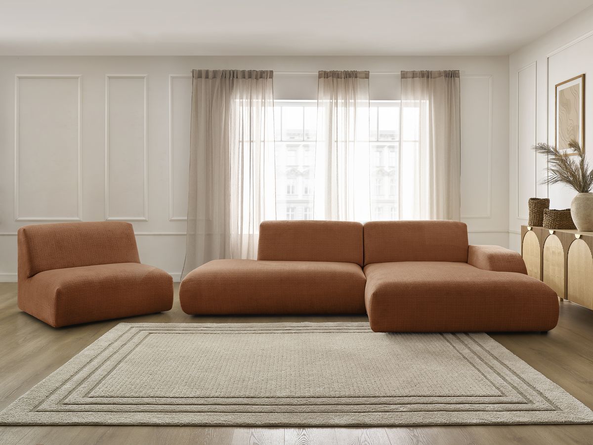 Canapé d'angle modulable SIRIUS texturé orange 4 places — vue 5