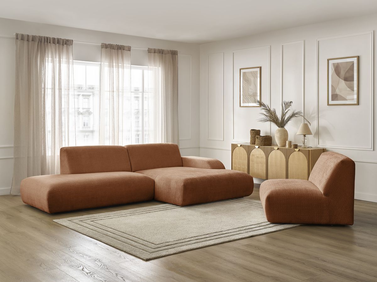 Canapé d'angle fixe modulable SIRIUS tissu texturé avec 1 chauffeuse