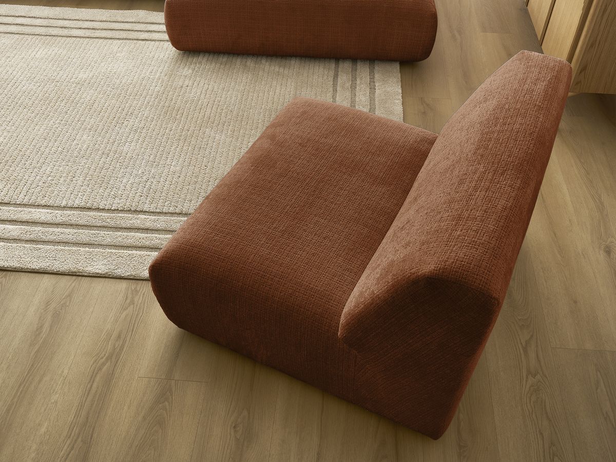 Canapé d'angle fixe modulable SIRIUS tissu texturé avec 1 chauffeuse