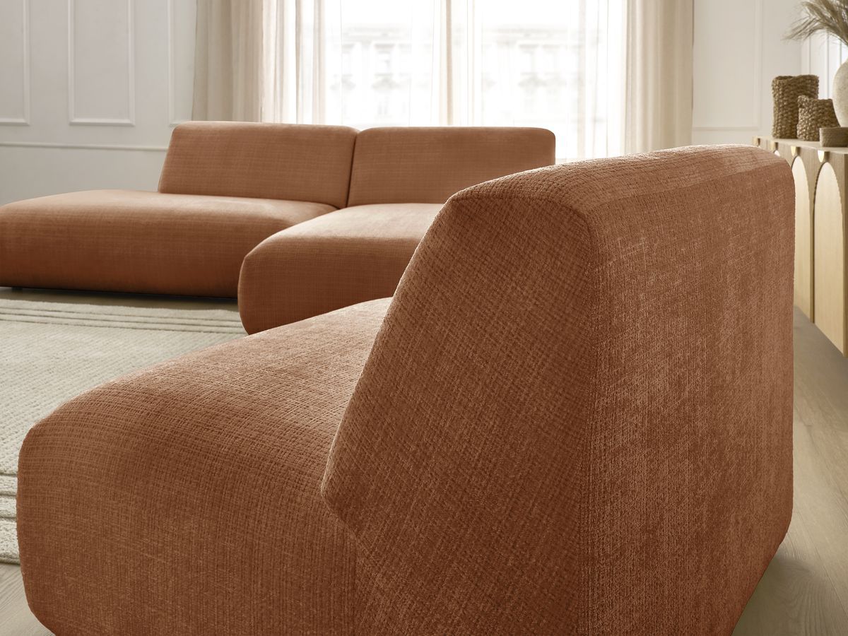 Canapé d'angle fixe modulable SIRIUS tissu texturé avec 1 chauffeuse