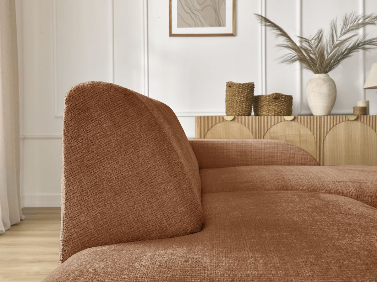 Canapé d'angle fixe modulable SIRIUS tissu texturé avec 1 chauffeuse