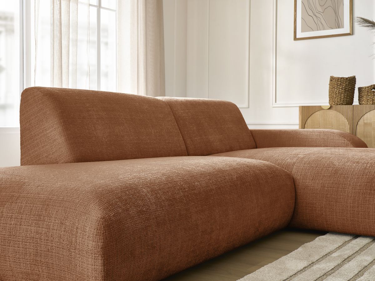 Canapé d'angle fixe modulable SIRIUS tissu texturé avec 1 chauffeuse