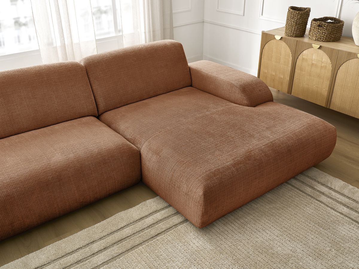 Canapé d'angle fixe modulable SIRIUS tissu texturé avec 1 chauffeuse