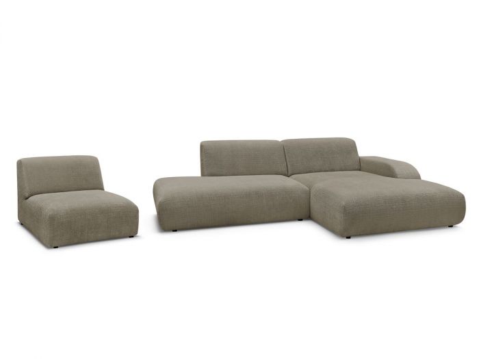 Canapé d'angle fixe modulable SIRIUS tissu texturé avec 1 chauffeuse