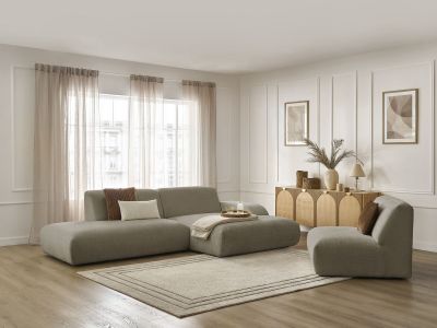 Canapé d'angle fixe modulable SIRIUS tissu texturé avec 1 chauffeuse