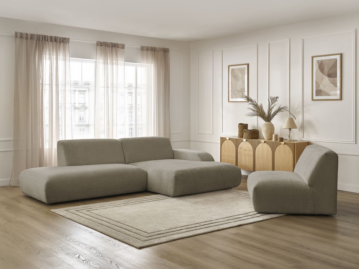 Canapé d'angle fixe modulable SIRIUS tissu texturé avec 1 chauffeuse