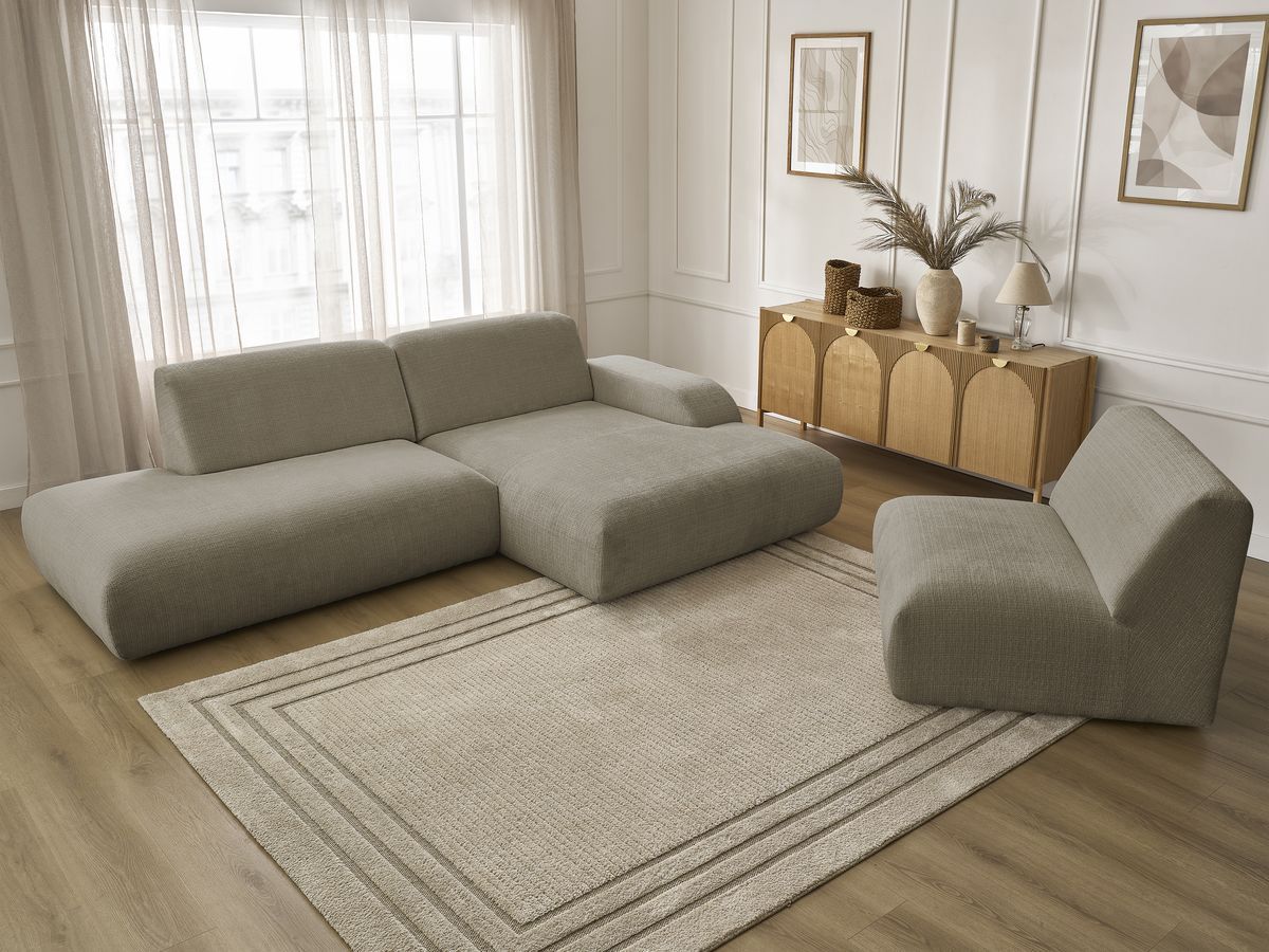 Canapé d'angle fixe modulable SIRIUS tissu texturé avec 1 chauffeuse