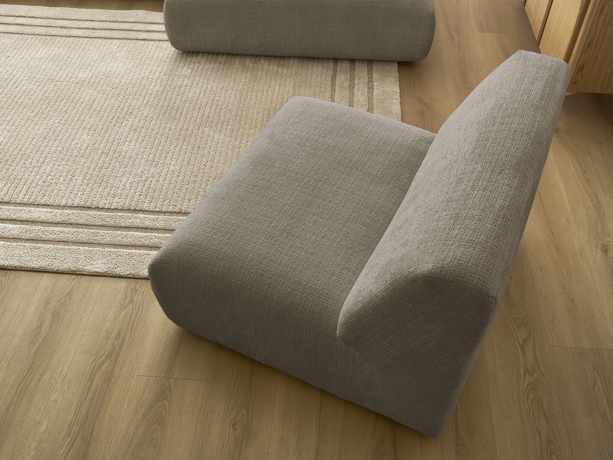 Canapé d'angle fixe modulable SIRIUS tissu texturé avec 1 chauffeuse