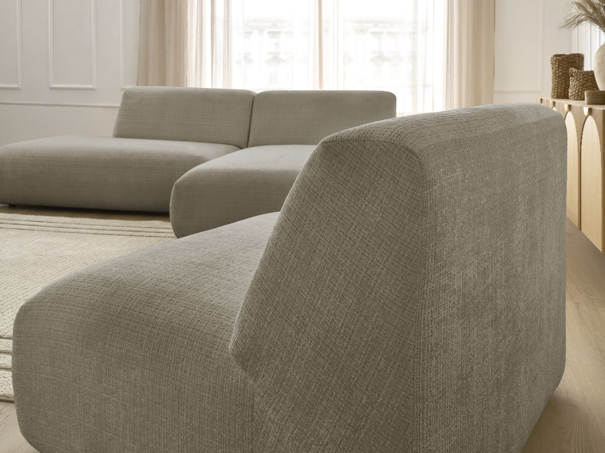 Canapé d'angle fixe modulable SIRIUS tissu texturé avec 1 chauffeuse