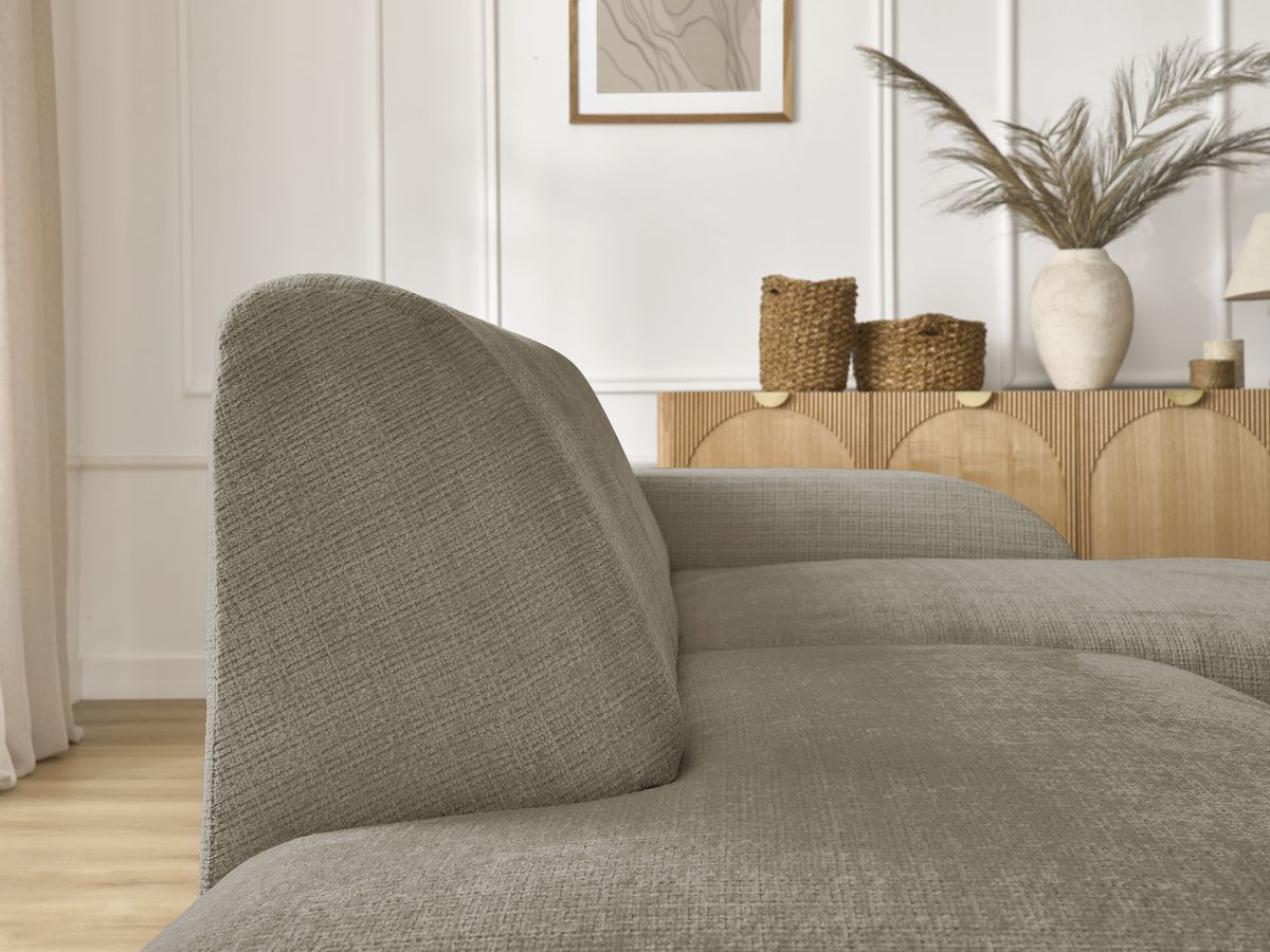 Canapé d'angle fixe modulable SIRIUS tissu texturé avec 1 chauffeuse