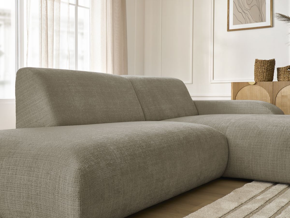 Canapé d'angle fixe modulable SIRIUS tissu texturé avec 1 chauffeuse