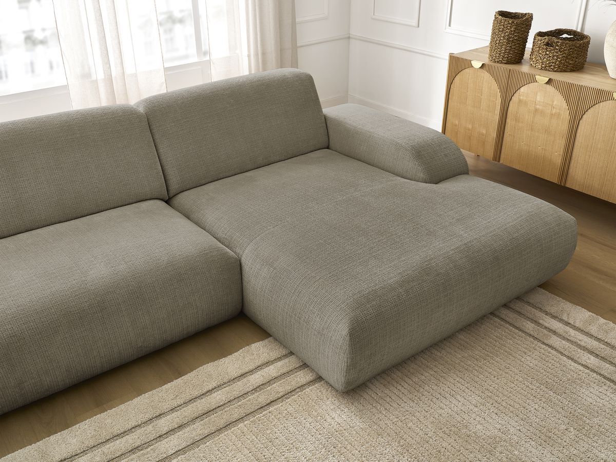 Canapé d'angle fixe modulable SIRIUS tissu texturé avec 1 chauffeuse