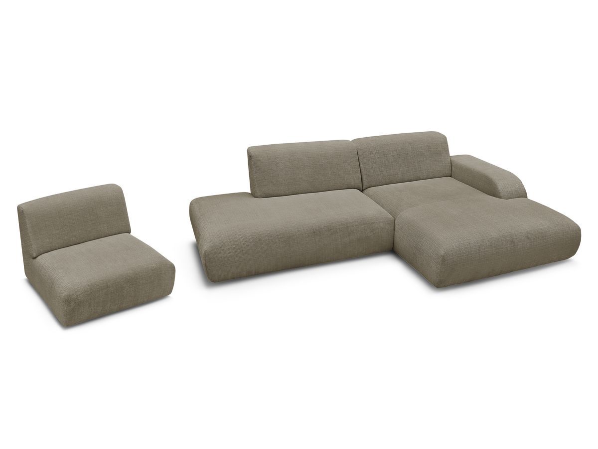 Canapé d'angle fixe modulable SIRIUS tissu texturé avec 1 chauffeuse
